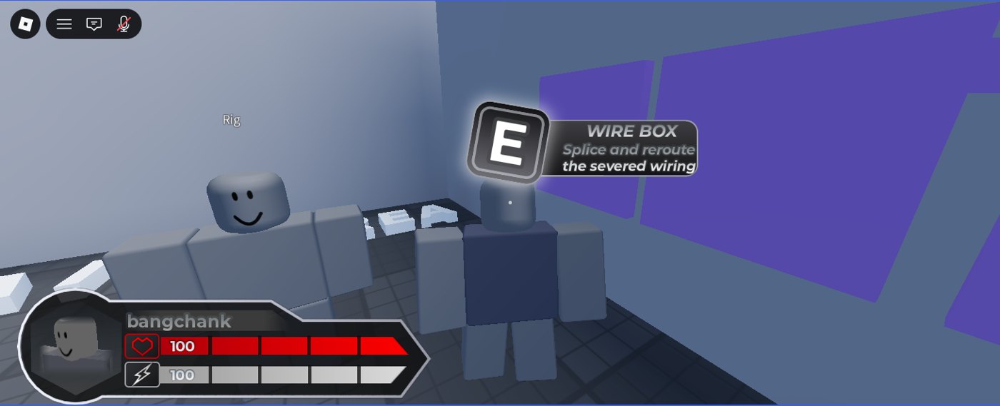 Objective interaction prompt with a custom health and stamina HUD on a greybox map