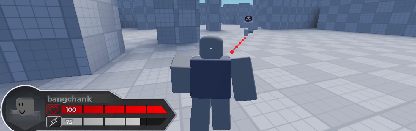 Striker mid-pursuit with a red debug trail showing the computed path